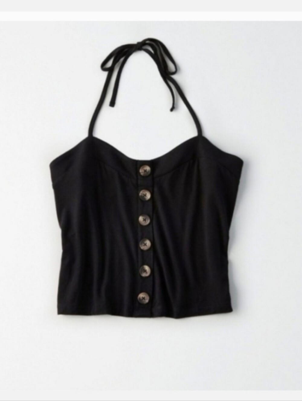 American Eagle black front button cropped halter tank top